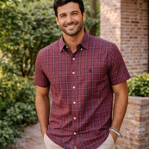 Ralph Lauren Plaid Shirt Mens Medium Classic Fit Red Green Preppy Button Up